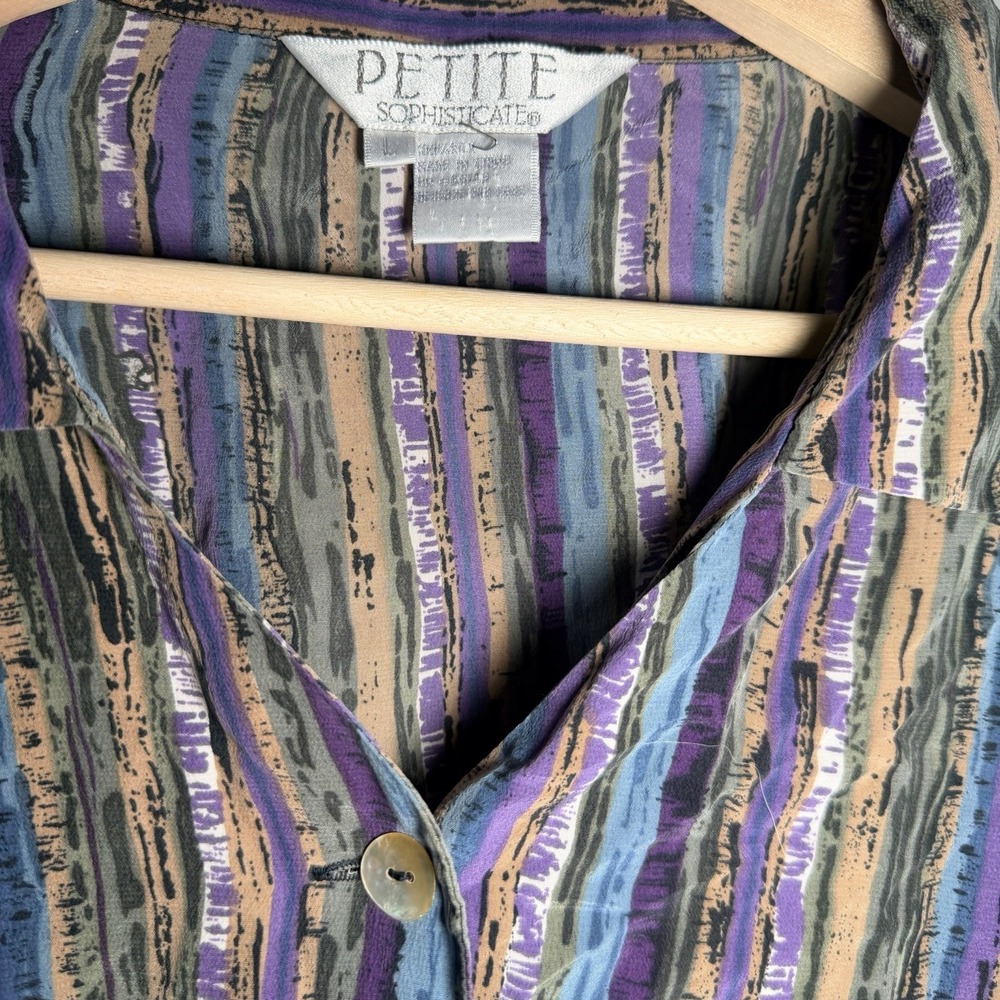 Vintage Petite Sophisticated Silk Shirt Abstract 80s 90s Button Up Dopamine - Picture 2 of 4